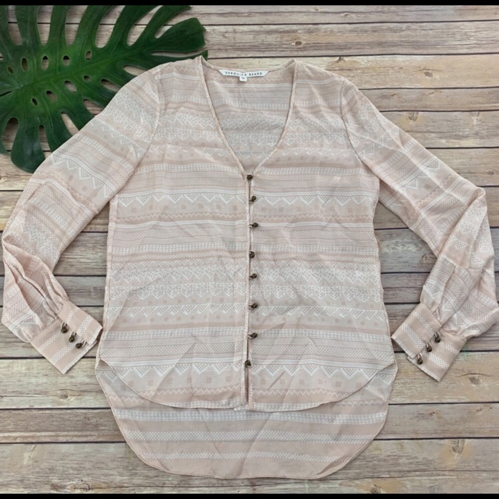 Veronica Beard pink geometric print top